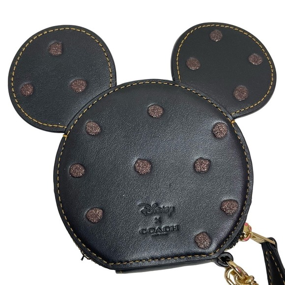 Disney x Coach Collab Mickey‎ Mouse Coin Zip Purse Black Glitter Dots - Picture 1 of 6